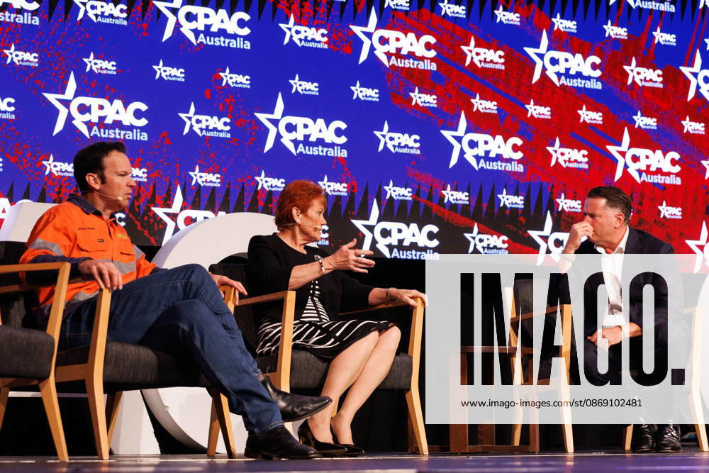 CPAC NATIONAL CONFERENCE 2026, Karl Stefanovic interviews Nationals Leader Matt Canavan and One Nation leader Pauline Hanson during the 2026 Conservative Political Action Network (CPAC) national conference at the Royal International Convention Centre in Brisbane, Saturday, October 10, 2026. ( NO ARCHIVING BRISBANE QUEENSLAND Australia
