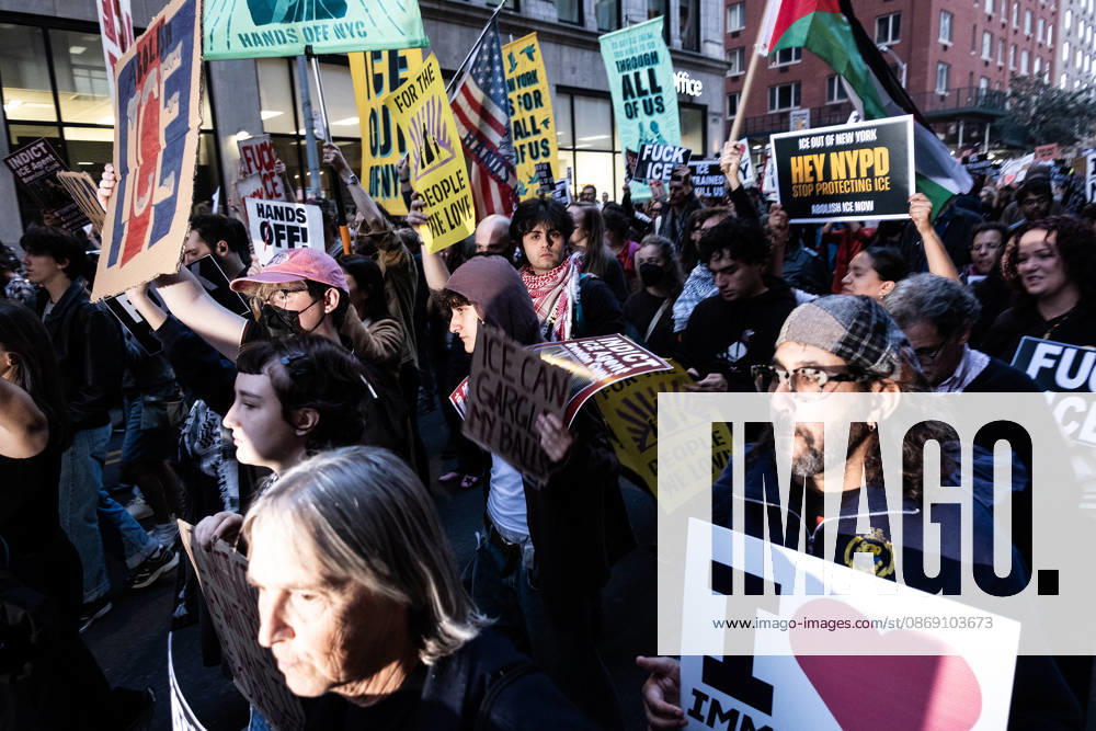 FOLEY SQUARE, NEW YORK, UNITED STATES †OCTOBER 9, 2026: Demonstrators rally on Friday, October 9, 2026, at a protest titled â€oeICE SHOT A NEW YORKER.†The rally began in Foley Square in Lower Manhattan, across the street from ICE headquarters at 26 Federal Plaza. It followed the shooting of a 28-year-old Dominican national by an ICE agent in the Bronxâ€⠢s Marble Hill neighborhood on Thursday, October 8. Mayor Zohran Mamdani said preliminary information indicated that agents surrounded the man, identified as Oscar Belgal, and a 5-year-old child in his car before firing multiple rounds. The child was believed to be physically unharmed. According to DHS, Belgal was the targe - ZUMAt442 20261009_znp_t442_009
