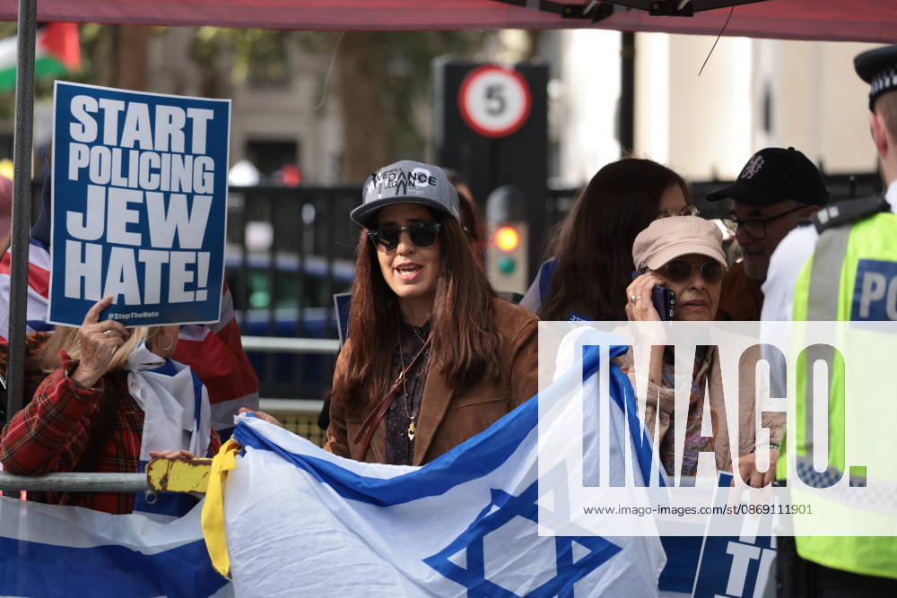 London, United Kingdom. Palestine Coalition Protest. Palestine Coalition protest march through London, with zionist counter protesters gathered outside New Scotland Yard.
