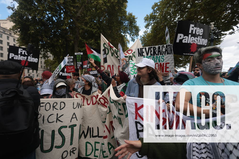 London, United Kingdom. Palestine Coalition Protest. Palestine Coalition protest march through London, with zionist counter protesters gathered outside New Scotland Yard.