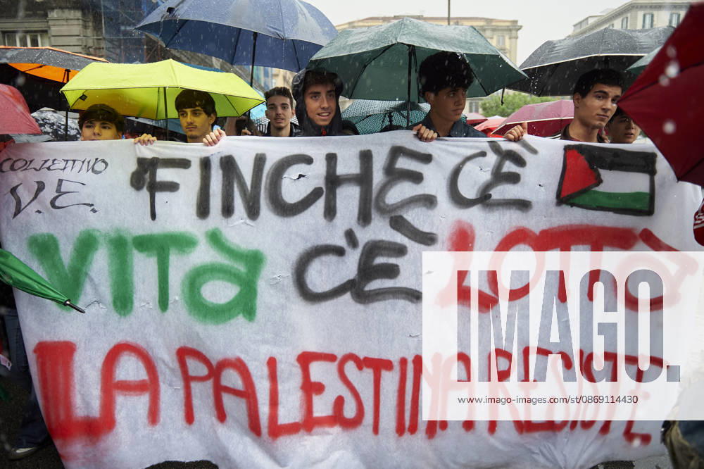 Pro-Palestine protests in Naples NAPLES, ITALY - OCTOBER 10: People take part in a protest during the Global Day of Action for Palestine in defence of the Palestinian people, to call for an arms embargo and sanctions against Israel in Naples, on October 10, 2026. Eliano Imperato Anadolu Naples Italy. Editorial use only. Please get in touch for any other usage.