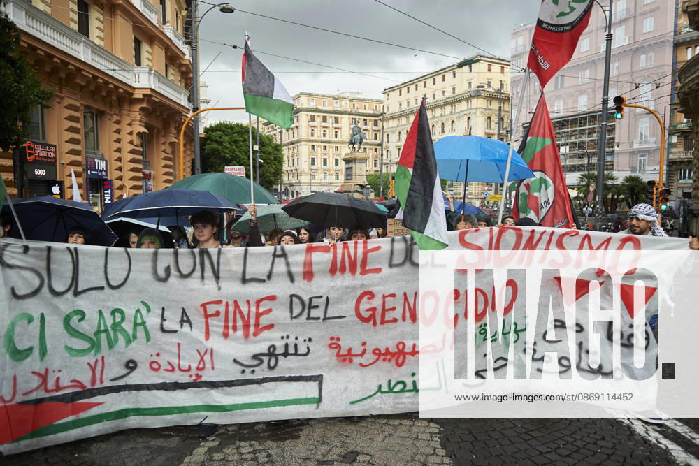 Pro-Palestine protests in Naples NAPLES, ITALY - OCTOBER 10: People take part in a protest during the Global Day of Action for Palestine in defence of the Palestinian people, to call for an arms embargo and sanctions against Israel in Naples, on October 10, 2026. Eliano Imperato Anadolu Naples Italy. Editorial use only. Please get in touch for any other usage.