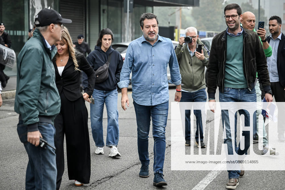 Deputy Prime Minister Matteo Salvini at the League rally Milan safer, stop social centers. Near the Lambretta Social Center, Via Rizzoli, 10 10 2026 Milan Milan Italy - ZUMAa289 20261010_zia_a289_080