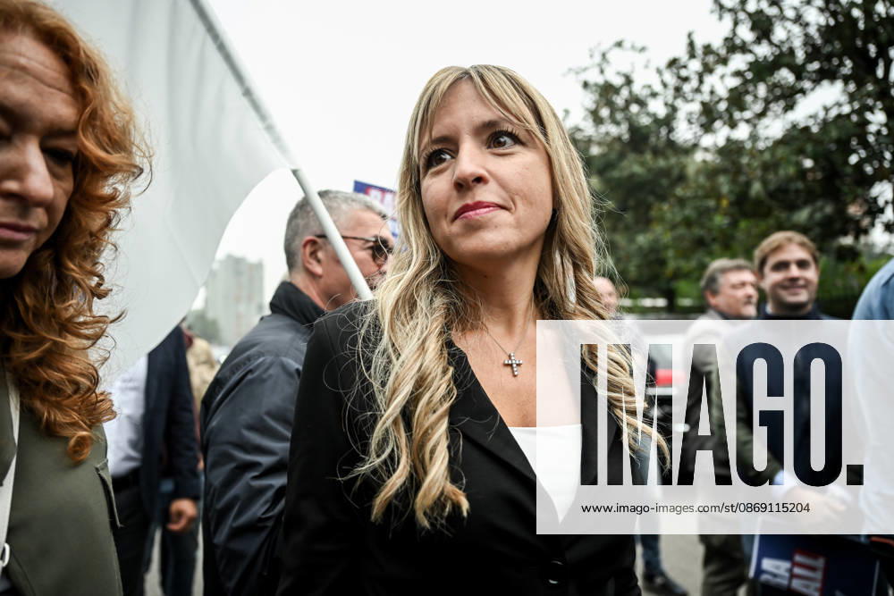 Lega deputy secretary Silvia Sardone at the Lega rally Milan safer, stop social centers. Near the Lambretta Social Center, Via Rizzoli, 10 10 2026 Milan Milan Italy - ZUMAa289 20261010_zia_a289_062