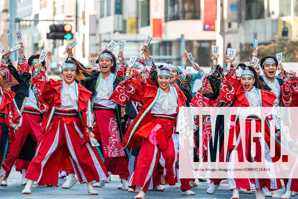 General view, October 10, 2026 - Dancers perform during the eve-of-festival events of the 27th Tokyo Yosakoi Festival in Ikebukuro, Tokyo, Japan, on October 10, 2026. Part of the Fukuro Matsuri celebrations, the event brings together yosakoi dance teams in colorful costumes for energetic performances combining traditional Japanese dance influences with contemporary music and choreography. aflo_354760473