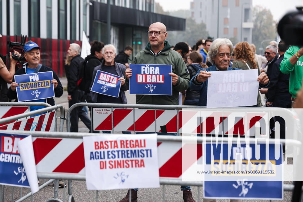IPA89501930 - Milan: A Lega protest titled A Safer Milan, Stop the Social Centers against the Lambretta Social Center on Via Rizzoli. In the photo: A scene from the demonstration
