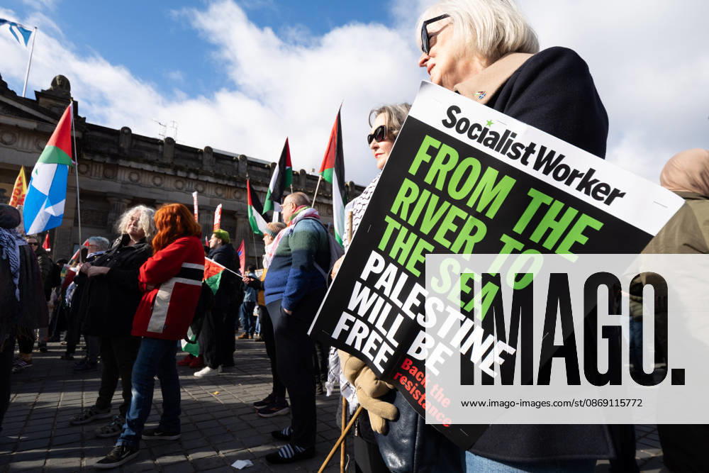 Hundreds of people took part in a demonstration in Edinburgh organised by pro-Palestine groups Gaza Genocide Emergency Committee and Stop the War Scotland to mark the third anniversary of the 7 October 2023 Hamas-led attacks on Israel and the subsequent war in Gaza. The demonstration formed part of what organisers described as the first fully coordinated global day of protests for Palestine, with participants calling on the UK Government to end all arms sales to Israel and impose full sanctions. Edinburgh UK - ZUMAs357 20261010_zip_s357_006