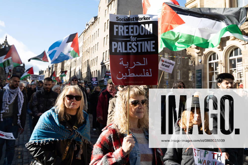 Hundreds of people took part in a demonstration in Edinburgh organised by pro-Palestine groups Gaza Genocide Emergency Committee and Stop the War Scotland to mark the third anniversary of the 7 October 2023 Hamas-led attacks on Israel and the subsequent war in Gaza. The demonstration formed part of what organisers described as the first fully coordinated global day of protests for Palestine, with participants calling on the UK Government to end all arms sales to Israel and impose full sanctions. Edinburgh UK - ZUMAs357 20261010_zip_s357_016