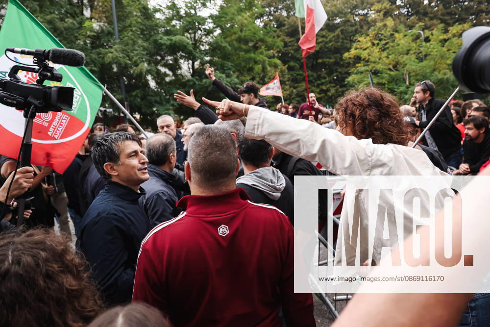 IPA89501858 - Milan: A Lega rally titled A Safer Milan, Stop the Social Centers against the Lambretta Social Center on Via Rizzoli. In the photo: Protests during the demonstration