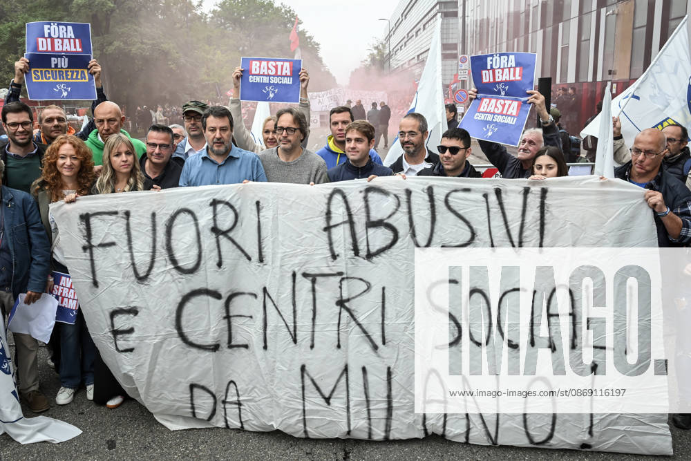 Deputy Prime Minister Matteo Salvini and Lega deputy secretary Silvia Sardone at the Lega rally Milan safer, stop social centers. Near the Lambretta Social Center, Via Rizzoli, 10 10 2026 Milan Milan Italy - ZUMAa289 20261010_zia_a289_042