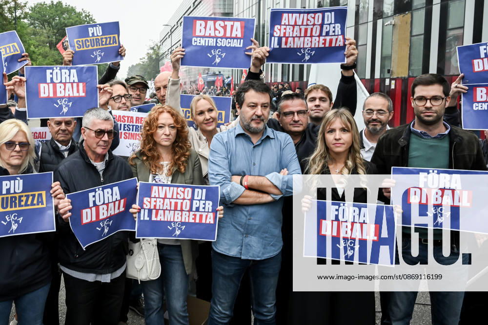 Deputy Prime Minister Matteo Salvini and Lega deputy secretary Silvia Sardone at the Lega rally Milan safer, stop social centers. Near the Lambretta Social Center, Via Rizzoli, 10 10 2026 Milan Milan Italy - ZUMAa289 20261010_zia_a289_043