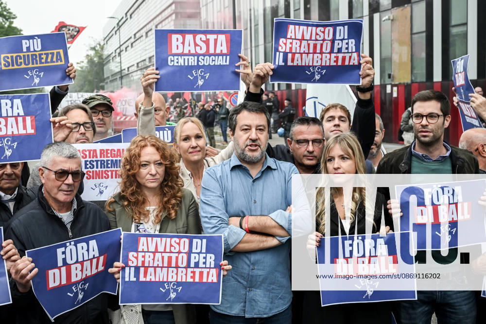 Deputy Prime Minister Matteo Salvini and Lega deputy secretary Silvia Sardone at the Lega rally Milan safer, stop social centers. Near the Lambretta Social Center, Via Rizzoli, 10 10 2026 Milan Milan Italy - ZUMAa289 20261010_zia_a289_044