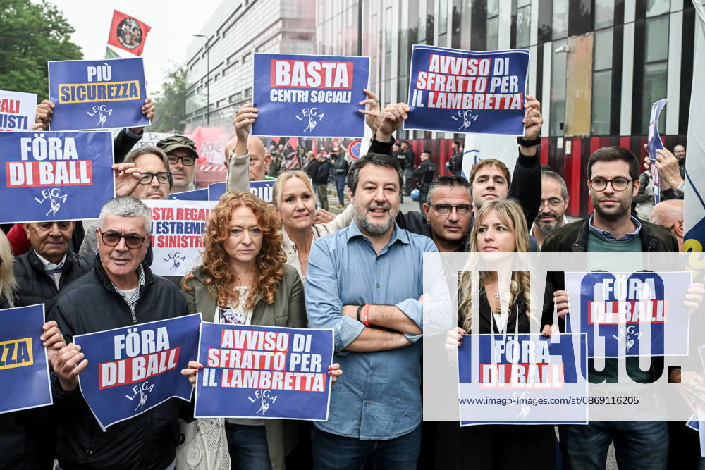 Deputy Prime Minister Matteo Salvini and Lega deputy secretary Silvia Sardone at the Lega rally Milan safer, stop social centers. Near the Lambretta Social Center, Via Rizzoli, 10 10 2026 Milan Milan Italy - ZUMAa289 20261010_zia_a289_045
