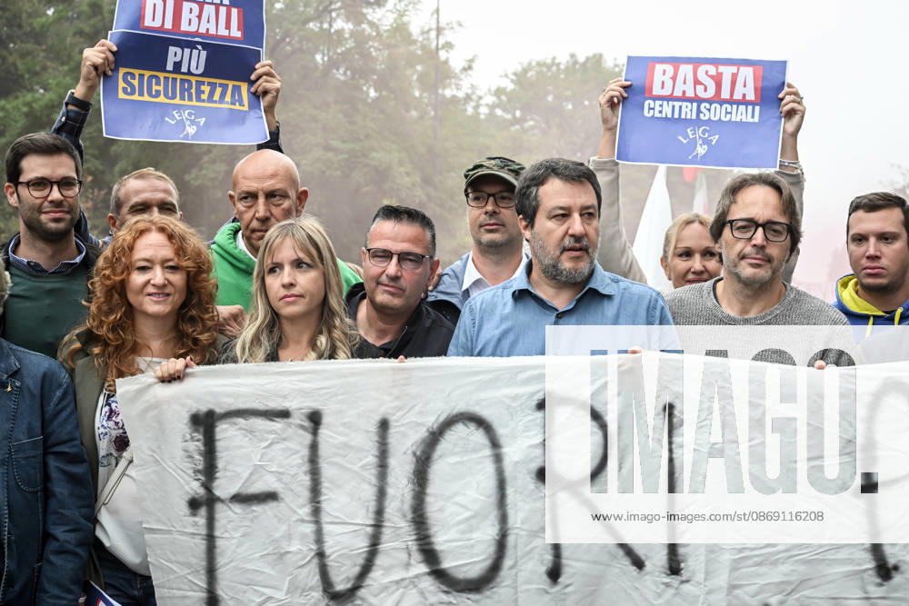 Deputy Prime Minister Matteo Salvini and Lega deputy secretary Silvia Sardone at the Lega rally Milan safer, stop social centers. Near the Lambretta Social Center, Via Rizzoli, 10 10 2026 Milan Milan Italy - ZUMAa289 20261010_zia_a289_046