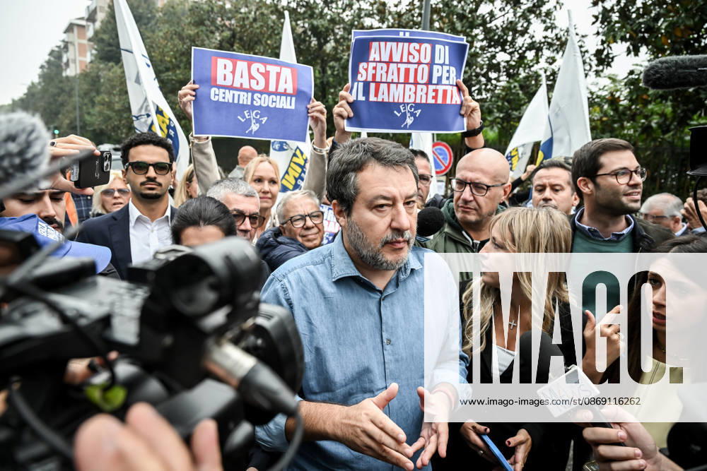 Deputy Prime Minister Matteo Salvini and Lega deputy secretary Silvia Sardone at the Lega rally Milan safer, stop social centers. Near the Lambretta Social Center, Via Rizzoli, 10 10 2026 Milan Milan Italy - ZUMAa289 20261010_zia_a289_039