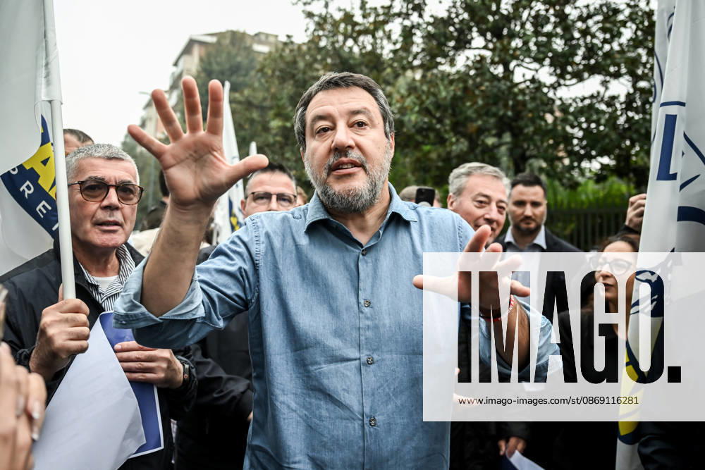 Deputy Prime Minister Matteo Salvini at the League rally Milan safer, stop social centers. Near the Lambretta Social Center, Via Rizzoli, 10 10 2026 Milan Milan Italy - ZUMAa289 20261010_zia_a289_036