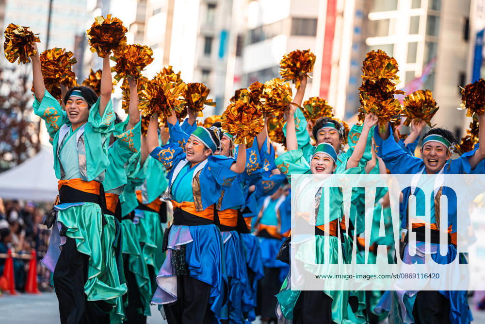 General view, October 10, 2026 - Dancers perform during the eve-of-festival events of the 27th Tokyo Yosakoi Festival in Ikebukuro, Tokyo, Japan, on October 10, 2026. Part of the Fukuro Matsuri celebrations, the event brings together yosakoi dance teams in colorful costumes for energetic performances combining traditional Japanese dance influences with contemporary music and choreography. aflo_354761333
