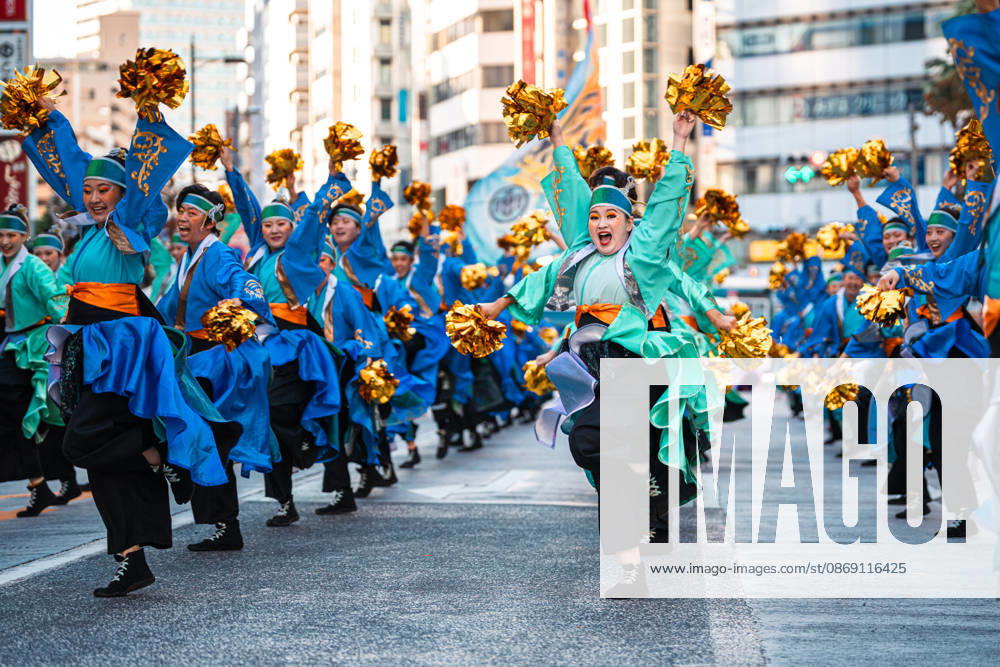 General view, October 10, 2026 - Dancers perform during the eve-of-festival events of the 27th Tokyo Yosakoi Festival in Ikebukuro, Tokyo, Japan, on October 10, 2026. Part of the Fukuro Matsuri celebrations, the event brings together yosakoi dance teams in colorful costumes for energetic performances combining traditional Japanese dance influences with contemporary music and choreography. aflo_354761335