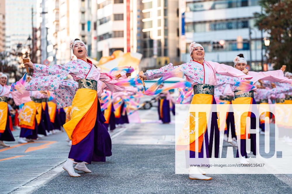 General view, October 10, 2026 - Dancers perform during the eve-of-festival events of the 27th Tokyo Yosakoi Festival in Ikebukuro, Tokyo, Japan, on October 10, 2026. Part of the Fukuro Matsuri celebrations, the event brings together yosakoi dance teams in colorful costumes for energetic performances combining traditional Japanese dance influences with contemporary music and choreography. aflo_354761344