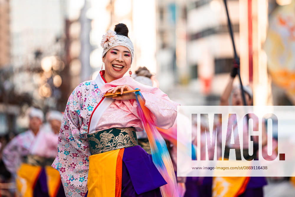 General view, October 10, 2026 - Dancers perform during the eve-of-festival events of the 27th Tokyo Yosakoi Festival in Ikebukuro, Tokyo, Japan, on October 10, 2026. Part of the Fukuro Matsuri celebrations, the event brings together yosakoi dance teams in colorful costumes for energetic performances combining traditional Japanese dance influences with contemporary music and choreography. aflo_354761345