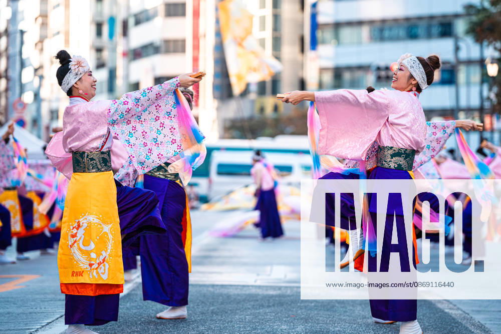General view, October 10, 2026 - Dancers perform during the eve-of-festival events of the 27th Tokyo Yosakoi Festival in Ikebukuro, Tokyo, Japan, on October 10, 2026. Part of the Fukuro Matsuri celebrations, the event brings together yosakoi dance teams in colorful costumes for energetic performances combining traditional Japanese dance influences with contemporary music and choreography. aflo_354761346