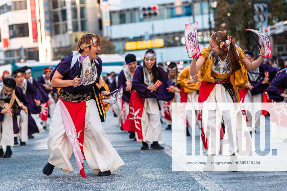 General view, October 10, 2026 - Dancers perform during the eve-of-festival events of the 27th Tokyo Yosakoi Festival in Ikebukuro, Tokyo, Japan, on October 10, 2026. Part of the Fukuro Matsuri celebrations, the event brings together yosakoi dance teams in colorful costumes for energetic performances combining traditional Japanese dance influences with contemporary music and choreography. aflo_354761372