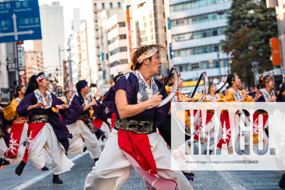 General view, October 10, 2026 - Dancers perform during the eve-of-festival events of the 27th Tokyo Yosakoi Festival in Ikebukuro, Tokyo, Japan, on October 10, 2026. Part of the Fukuro Matsuri celebrations, the event brings together yosakoi dance teams in colorful costumes for energetic performances combining traditional Japanese dance influences with contemporary music and choreography. aflo_354761382