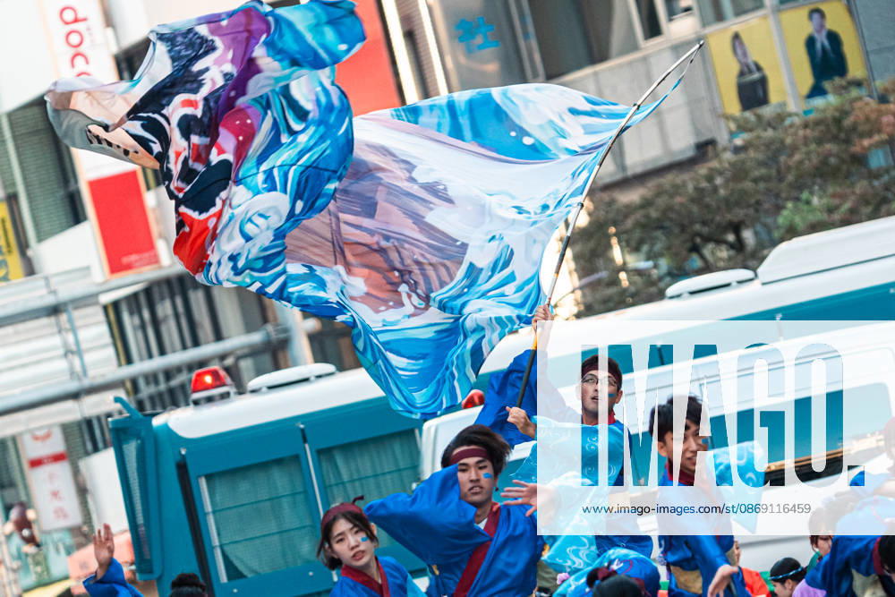 General view, October 10, 2026 - Dancers perform during the eve-of-festival events of the 27th Tokyo Yosakoi Festival in Ikebukuro, Tokyo, Japan, on October 10, 2026. Part of the Fukuro Matsuri celebrations, the event brings together yosakoi dance teams in colorful costumes for energetic performances combining traditional Japanese dance influences with contemporary music and choreography. aflo_354761389