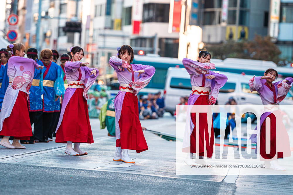 General view, October 10, 2026 - Dancers perform during the eve-of-festival events of the 27th Tokyo Yosakoi Festival in Ikebukuro, Tokyo, Japan, on October 10, 2026. Part of the Fukuro Matsuri celebrations, the event brings together yosakoi dance teams in colorful costumes for energetic performances combining traditional Japanese dance influences with contemporary music and choreography. aflo_354761401