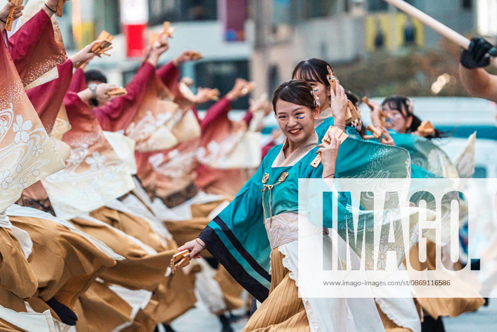 General view, October 10, 2026 - Dancers perform during the eve-of-festival events of the 27th Tokyo Yosakoi Festival in Ikebukuro, Tokyo, Japan, on October 10, 2026. Part of the Fukuro Matsuri celebrations, the event brings together yosakoi dance teams in colorful costumes for energetic performances combining traditional Japanese dance influences with contemporary music and choreography. aflo_354761558