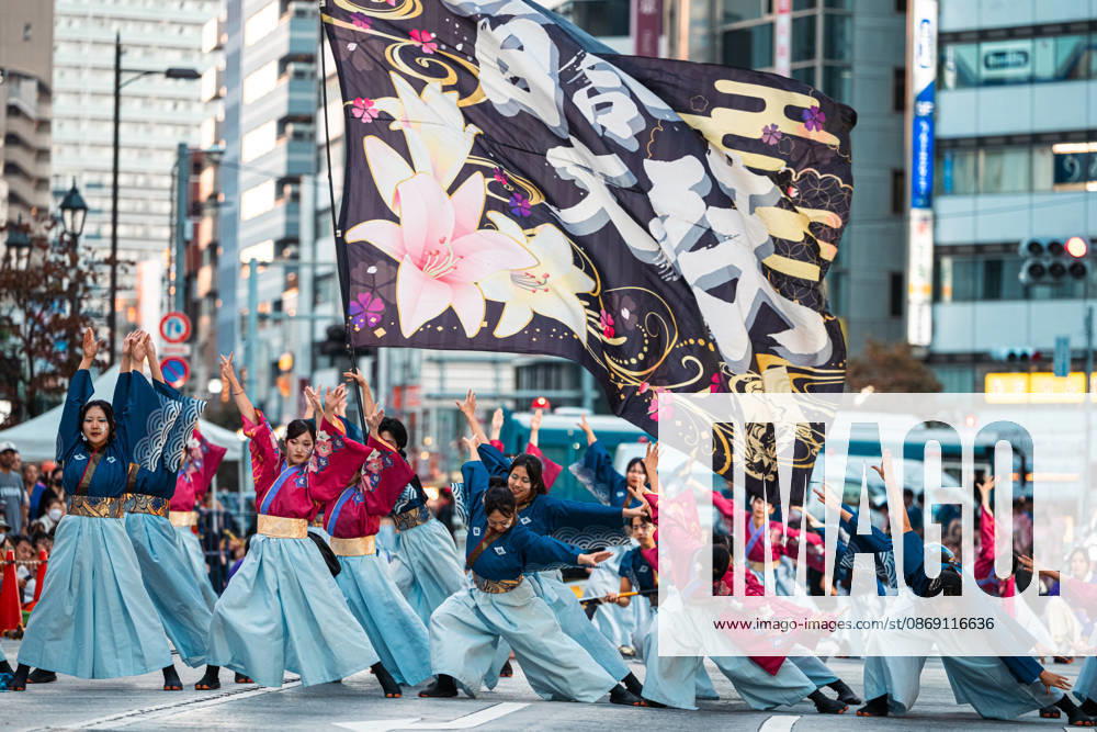 General view, October 10, 2026 - Dancers perform during the eve-of-festival events of the 27th Tokyo Yosakoi Festival in Ikebukuro, Tokyo, Japan, on October 10, 2026. Part of the Fukuro Matsuri celebrations, the event brings together yosakoi dance teams in colorful costumes for energetic performances combining traditional Japanese dance influences with contemporary music and choreography. aflo_354761602