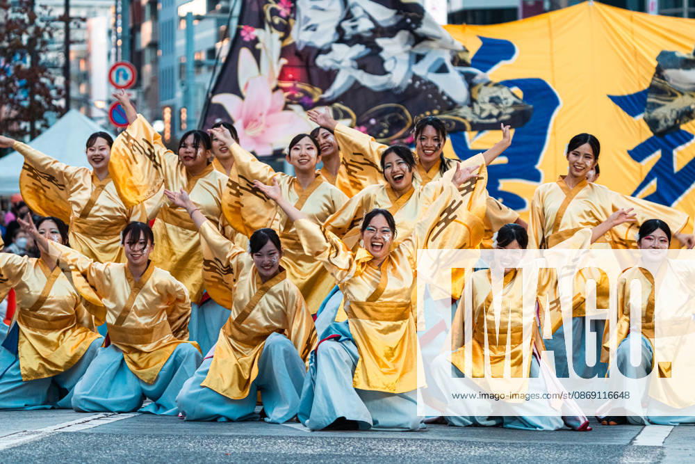 General view, October 10, 2026 - Dancers perform during the eve-of-festival events of the 27th Tokyo Yosakoi Festival in Ikebukuro, Tokyo, Japan, on October 10, 2026. Part of the Fukuro Matsuri celebrations, the event brings together yosakoi dance teams in colorful costumes for energetic performances combining traditional Japanese dance influences with contemporary music and choreography. aflo_354761612