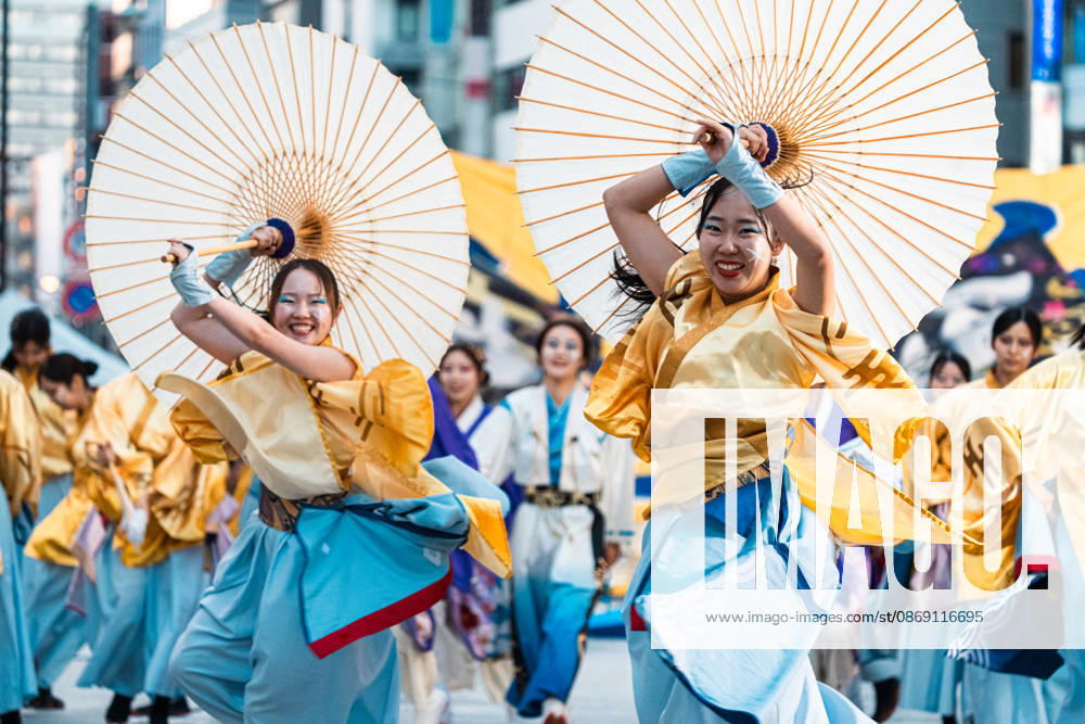 General view, October 10, 2026 - Dancers perform during the eve-of-festival events of the 27th Tokyo Yosakoi Festival in Ikebukuro, Tokyo, Japan, on October 10, 2026. Part of the Fukuro Matsuri celebrations, the event brings together yosakoi dance teams in colorful costumes for energetic performances combining traditional Japanese dance influences with contemporary music and choreography. aflo_354761619