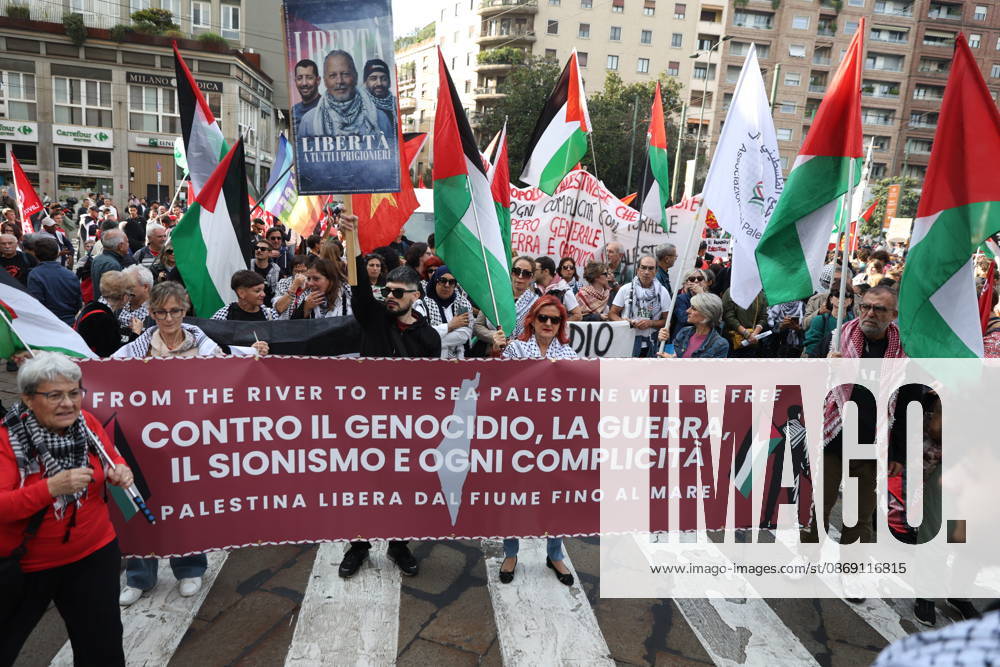 IPA89503898 - Milan, October 10, 2026, National Day of Mobilization, The end of genocide is the end of Zionism, marking the third anniversary of the start of the conflict in Gaza