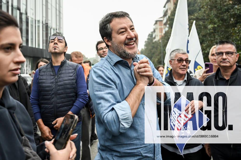 Deputy Prime Minister Matteo Salvini at the League rally Milan safer, stop social centers. Near the Lambretta Social Center, Via Rizzoli, 10 10 2026 Milan Milan Italy - ZUMAa289 20261010_zia_a289_022