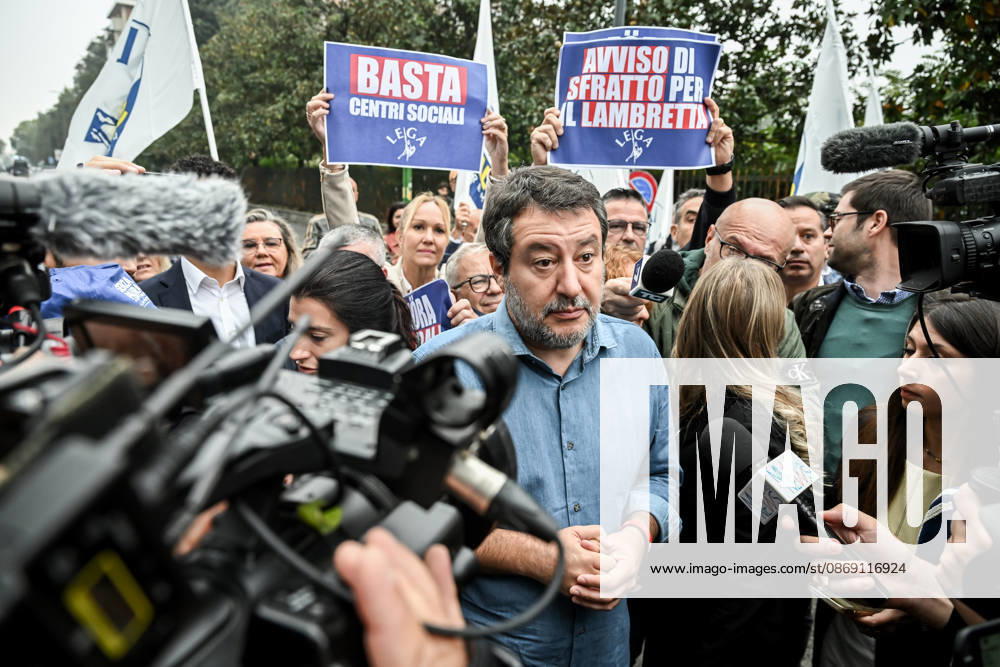 Deputy Prime Minister Matteo Salvini at the League rally Milan safer, stop social centers. Near the Lambretta Social Center, Via Rizzoli, 10 10 2026 Milan Milan Italy - ZUMAa289 20261010_zia_a289_024