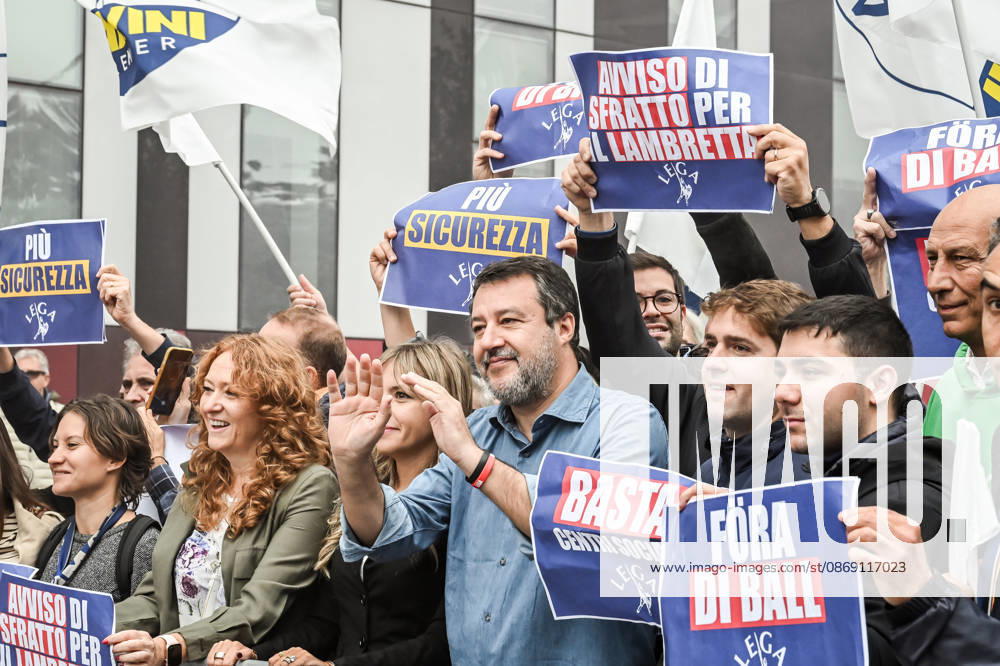 Deputy Prime Minister Matteo Salvini and Lega deputy secretary Silvia Sardone at the Lega rally Milan safer, stop social centers. Near the Lambretta Social Center, Via Rizzoli, 10 10 2026 Milan Milan Italy - ZUMAa289 20261010_zia_a289_030