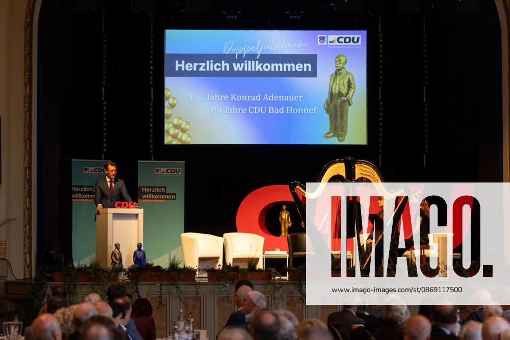 Festakt zu 150 Jahren Adenauer und 80 Jahren CDU Bad Honnef - 10.10.26 Rede von NRW Ministerpräsident Hendrik WÜST (CDU) - Festakt zu 150 Jahren Konrad Adenauer und 80 Jahren CDU Bad Honnef im Kursaal in Bad Honnef. Adenauer, der erste Bundeskanzler, wurde am 5. Januar 1876 geboren und lebte in Rhöndorf. Die CDU Bad Honnef feierte ihr 80-jähriges Bestehen. Bad Honnef Kursaal Nordrhein-Westfalen Deutschland