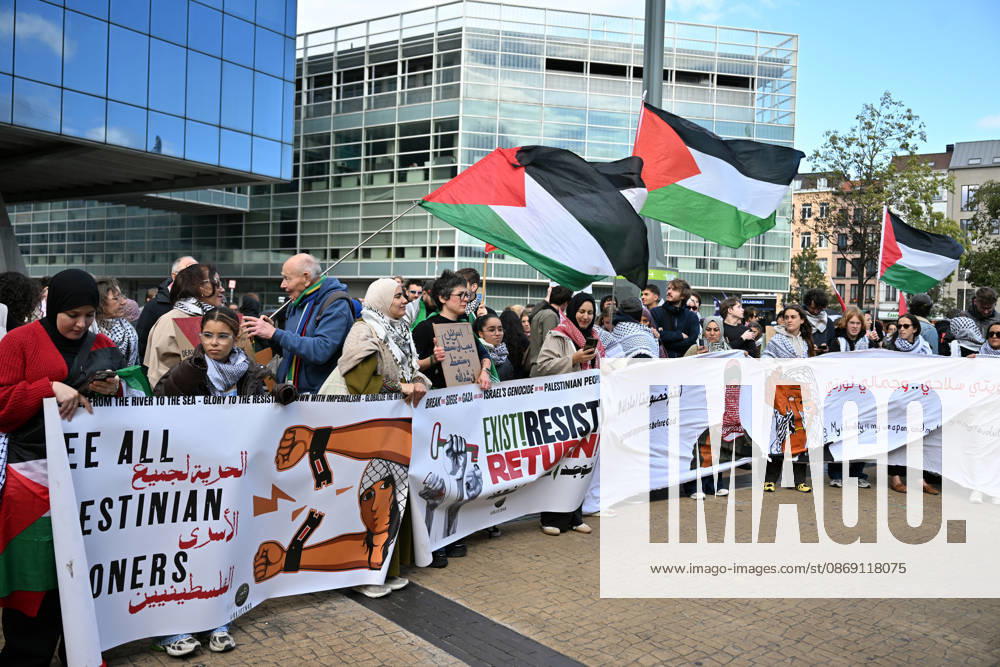Demonstrators march in Brussels to commemorate Palestinians who lost their lives in Gaza BRUSSELS, BELGIUM - OCTOBER 10: Hundreds of demonstrators gather outside Brussels-Midi railway station before marching toward the Israeli Embassy to commemorate Palestinians who lost their lives in Gaza and call for political measures against Israel, in Brussels, Belgium, on October 10, 2026. Dursun Aydemir Anadolu Brussels Belgium. Editorial use only. Please get in touch for any other usage.