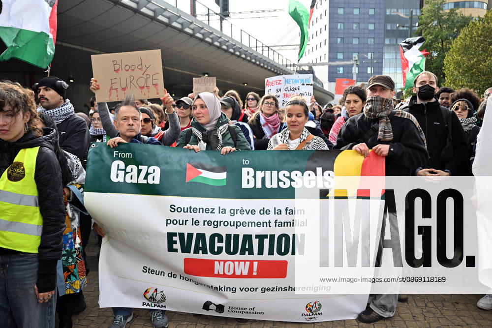 Demonstrators march in Brussels to commemorate Palestinians who lost their lives in Gaza BRUSSELS, BELGIUM - OCTOBER 10: Hundreds of demonstrators gather outside Brussels-Midi railway station before marching toward the Israeli Embassy to commemorate Palestinians who lost their lives in Gaza and call for political measures against Israel, in Brussels, Belgium, on October 10, 2026. Dursun Aydemir Anadolu Brussels Belgium. Editorial use only. Please get in touch for any other usage.
