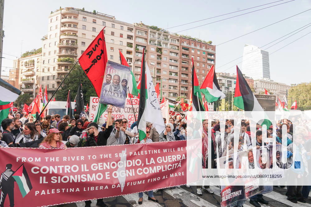 IPA89506418 - Milan, October 10, 2026, a day of national mobilization, The end of genocide is the end of Zionism, marking the third anniversary of the start of the conflict in Gaza