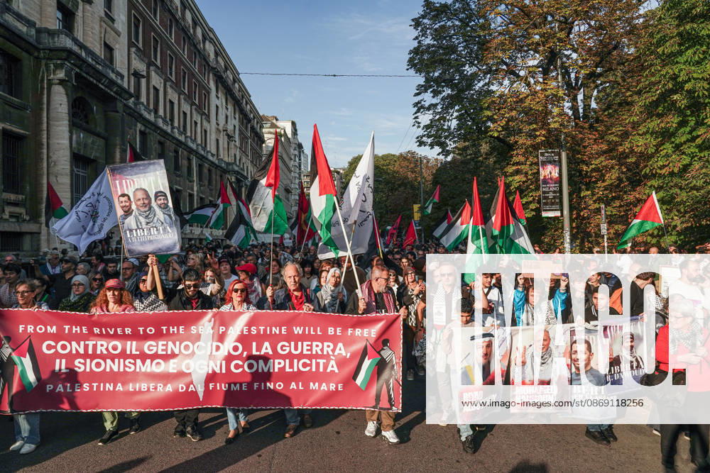 IPA89506452 - Milan, October 10, 2026, a day of national mobilization, The end of genocide is the end of Zionism, marking the third anniversary of the start of the conflict in Gaza