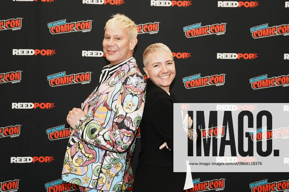Drag queen and actor JIMBO and writer director JEM GARRARD pose for a photo as Tubi presents R.L. Stine s Pumpkin 2 at the 2026 NY Comic Con at the Javits Center on October 10, 2026 in New York. New York USA - ZUMAb148 20261010_zap_b148_013