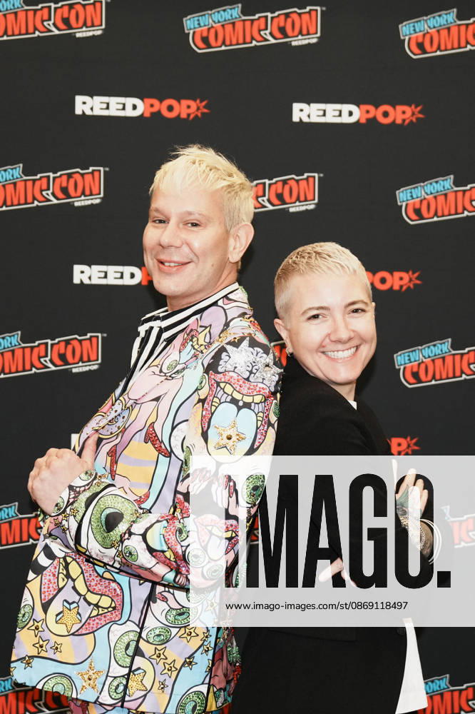 Drag queen and actor JIMBO and writer director JEM GARRARD pose for a photo as Tubi presents R.L. Stine s Pumpkin 2 at the 2026 NY Comic Con at the Javits Center on October 10, 2026 in New York. New York USA - ZUMAb148 20261010_zap_b148_029