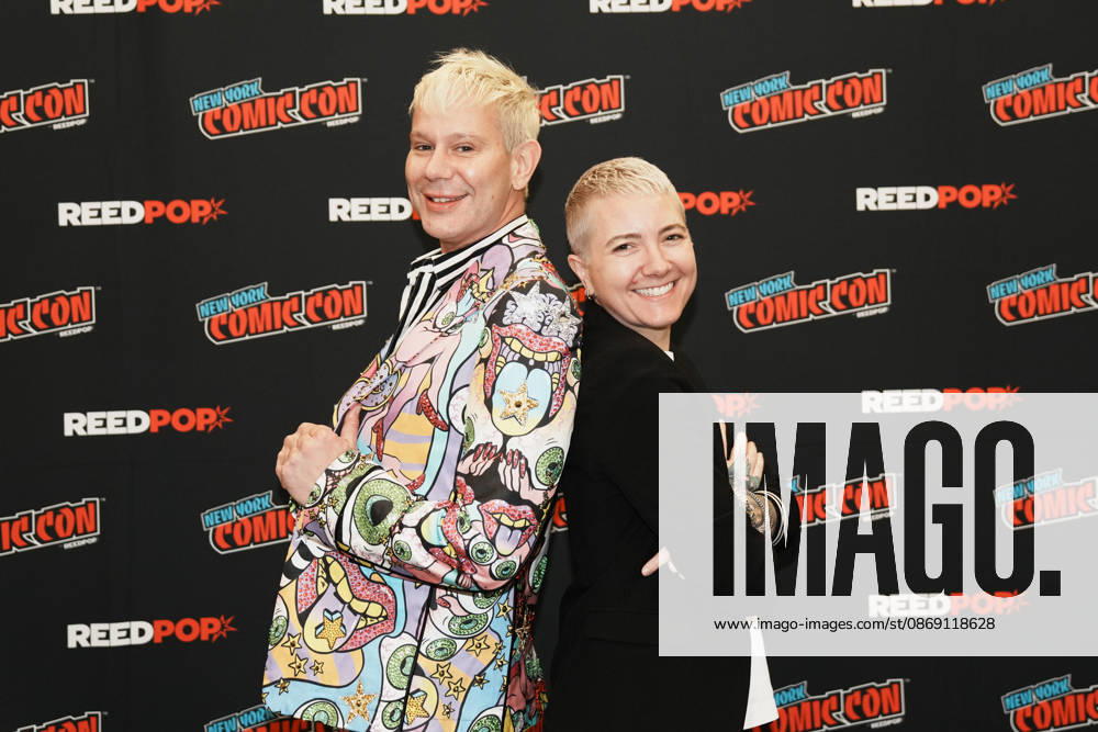 Drag queen and actor JIMBO and writer director JEM GARRARD pose for a photo as Tubi presents R.L. Stine s Pumpkin 2 at the 2026 NY Comic Con at the Javits Center on October 10, 2026 in New York. New York USA - ZUMAb148 20261010_zap_b148_010