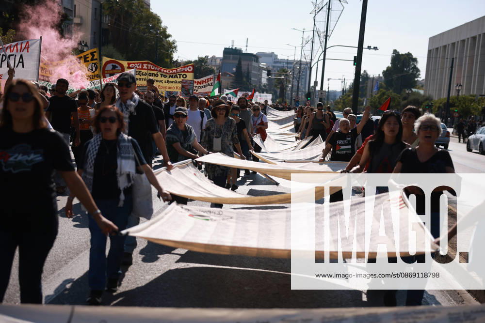 Global day of Action for Palestine protest in Athens ATHENS, GREECE - OCTOBER 10 : People take part in a protest during the Global Day of Action for Palestine in Athens, Greece on October 10, 2026. Costas Baltas Anadolu Athens Greece. Editorial use only. Please get in touch for any other usage.