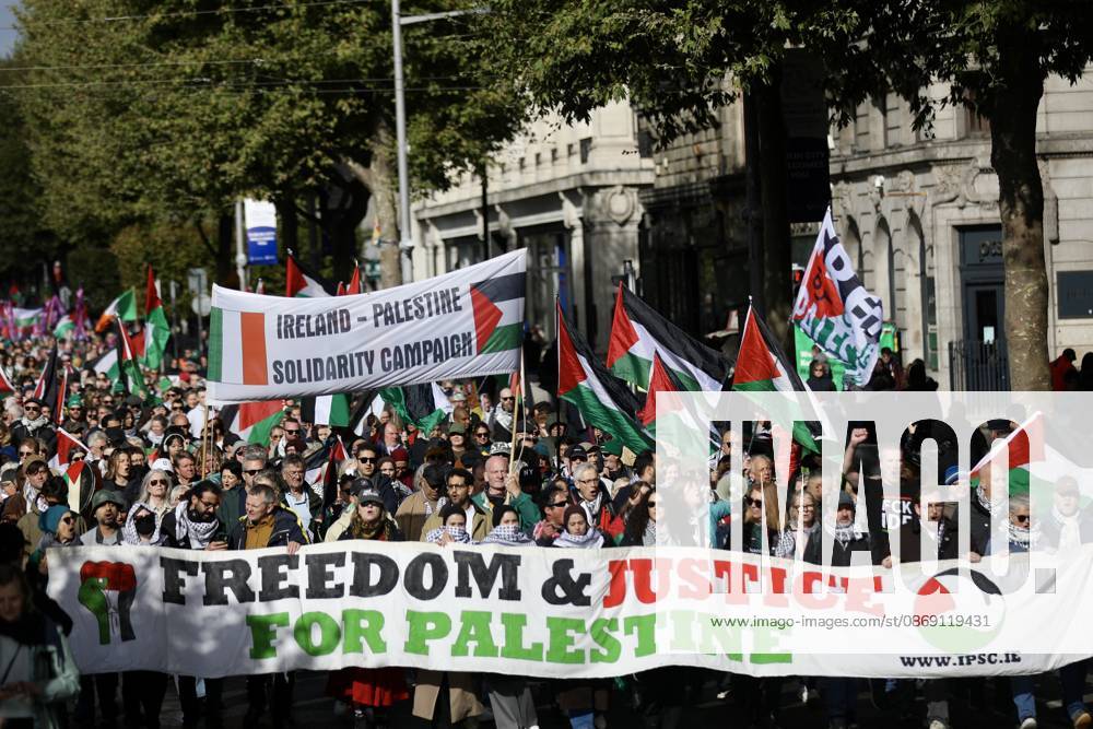 Thousands of pro-Palestine demonstrators gather in Dublin DUBLIN, IRELAND - OCTOBER 10: Thousands of pro-Palestine demonstrators gather in Dublin, Ireland, on October 10, 2026, for a national march marking three years since the October 7 attacks and the subsequent war in Gaza. Organized by the Ireland-Palestine Solidarity Campaign, the protest calls for sanctions against Israel and greater action by the Irish government, with demonstrators marching from the Garden of Remembrance towards the Dail. Mostafa Darwish Anadolu Dublin Ireland. Editorial use only. Please get in touch for any other usage.