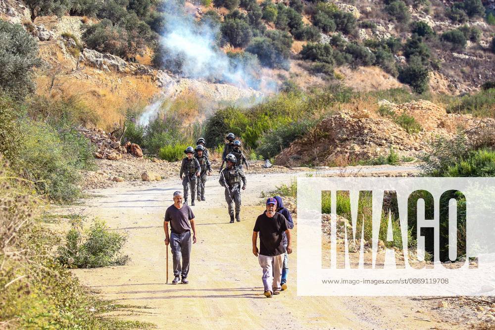 Israeli settlers and forces attack farmers during olive harvest in Deir Abu Mashal DEIR ABU MASHAL, PALESTINE OCTOBER 10, 2026: Palestinian farmers came under attack by Israeli settlers and Israeli forces as they headed to harvest olives on their land in Deir Abu Mashal, northwest of Ramallah. The event marked the villages first olive harvest gathering of the new season. The Palestine Red Crescent Society reported that its teams treated nine people injured during the incident. The injuries included one caused by live ammunition to the thigh, two caused by rubber-coated metal bullets, and six resulting from physical assault. One of those struck by a rubber-coated metal bullet was photojournalist Issam Al-Rimawi. The incident