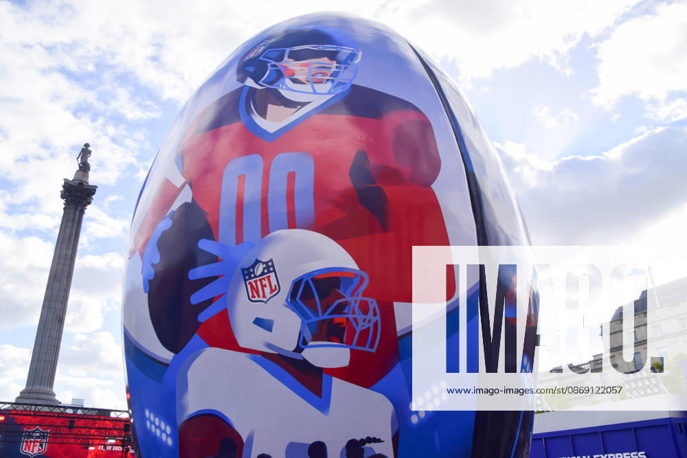 A giant football installation at the NFL Experience in Trafalgar Square, a two-day fan event celebrating the 2026 NFL London Games. London United Kingdom - ZUMAv130 20261010_zip_v130_046