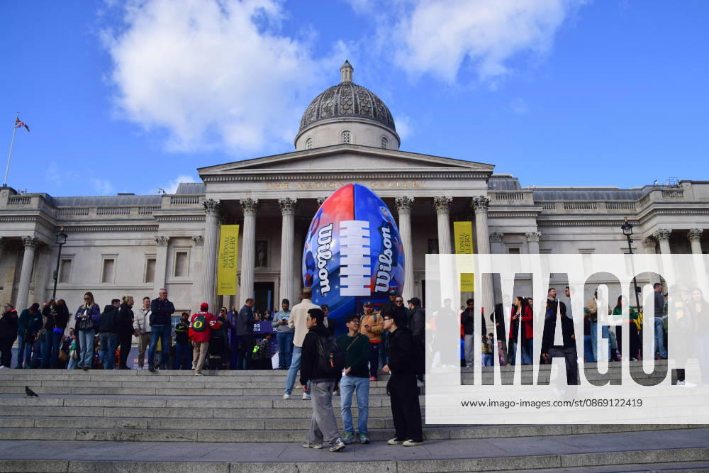 A giant football installation at the NFL Experience in Trafalgar Square, a two-day fan event celebrating the 2026 NFL London Games. London United Kingdom - ZUMAv130 20261010_zip_v130_061